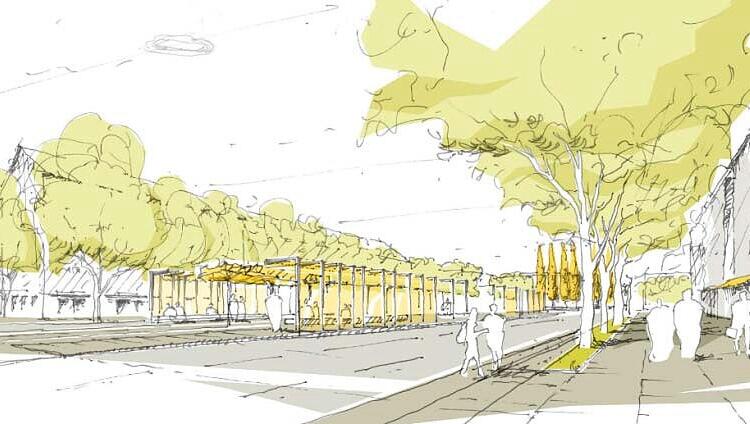 Der neue Haltestellenbereich am Romanplatz. Der neue Haltestellenbereich am Romanplatz.