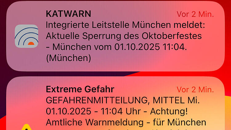 Katwarn und CellBroadcast haben ausgelöst wegen der Bedrohungslage auf dem Oktoberfest