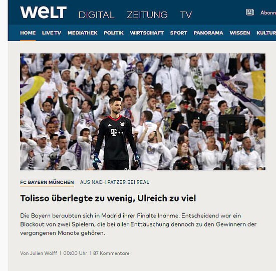 Welt: "Tolisso überlegte zu wenig, Ulreich zu viel"