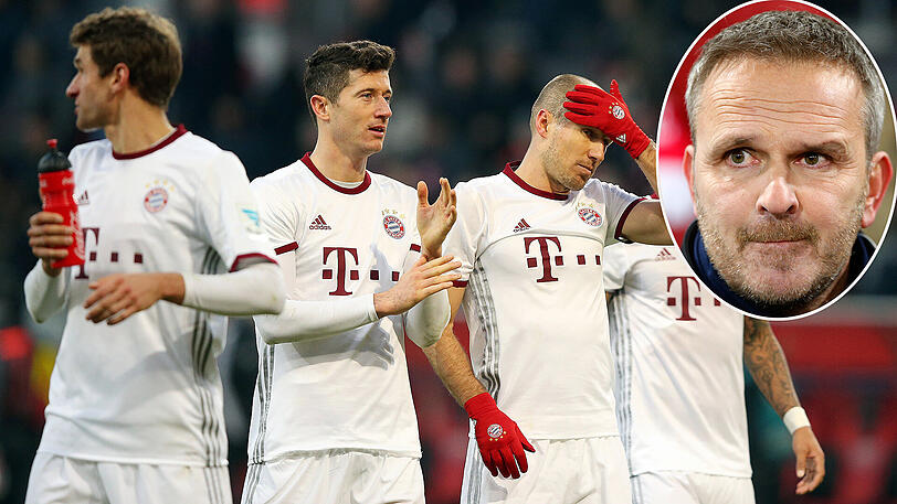 Erfolgreich, aber nur selten überzeugend: Die Bayern-Mannschaft um Thomas Müller, Robert Lewandowski, Arjen Robben und Arturo Vidal (v.l.), die am Mittwoch auf Arsenal trifft.Dietmar Hamann (kl. Foto) findet kritische Worte.