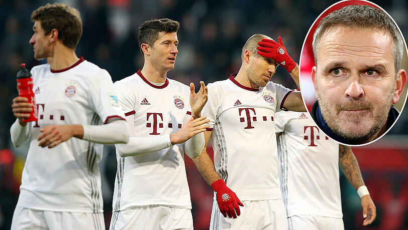 Erfolgreich, aber nur selten überzeugend: Die Bayern-Mannschaft um Thomas Müller, Robert Lewandowski, Arjen Robben und Arturo Vidal (v.l.), die am Mittwoch auf Arsenal trifft.Dietmar Hamann (kl. Foto) findet kritische Worte. Erfolgreich, aber nur selten überzeugend: Die Bayern-Mannschaft um Thomas Müller, Robert Lewandowski, Arjen Robben und Arturo Vidal (v.l.), die am Mittwoch auf Arsenal trifft.Dietmar Hamann (kl. Foto) findet kritische Worte.