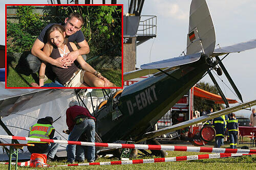 Tod bei der Flugschau: Bei der Katastrophe in Schnaittach-Lillinghof wurden fünf Menschen schwer verletzt, eine Frau starb. Oben links: Michael S. überlebte die Tragödie knapp &ndash; seine Frau Katharina dachte zunächst, ihr Mann sei auch getötet worden.