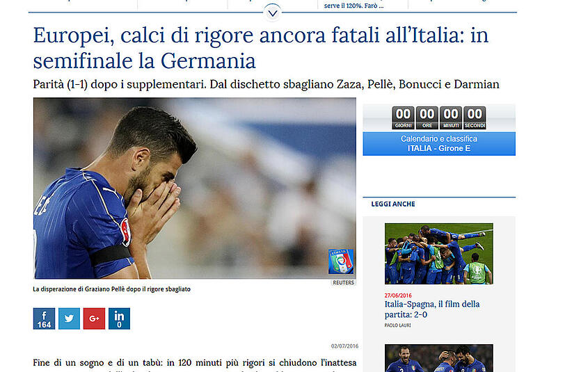 La Stampa schreibt: "Wieder endet ein Elfmeterschießen verhängnsivoll. Deutschland im Semifinale."