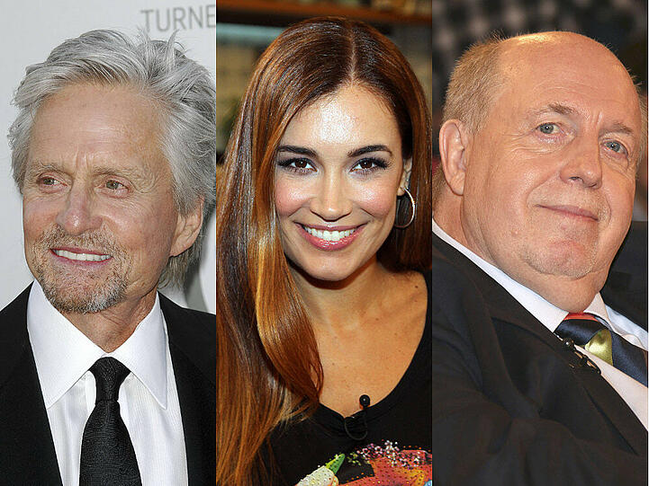 Sind im WM-Fieber: Michael Douglas (l.), Jana Ina Zarella und Reiner Calmund