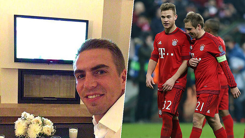 Es ist kein Kölsch, es sieht nur so aus: Philipp Lahm gönnt sich im Urlaub ein kleines Bier, während er EM schaut. Bild rechts: Bayern-Kollegen: Kimmich und Lahm. Es ist kein Kölsch, es sieht nur so aus: Philipp Lahm gönnt sich im Urlaub ein kleines Bier, während er EM schaut. Bild rechts: Bayern-Kollegen: Kimmich und Lahm.