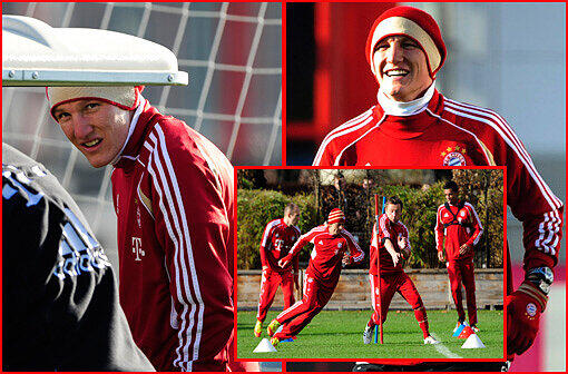 Bastian Schweinsteiger kann wieder lachen: Nach seiner Verletzung schuftet der Star an der Säbener für sein Comeback. Die Bilder