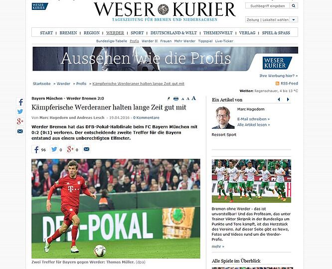 Der Weserkurier fand den Auftritt des SV Werder kämpferisch.
