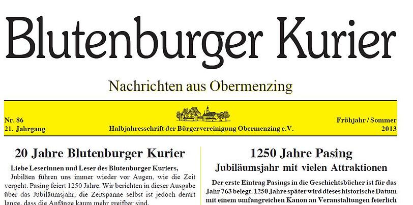 Der "Kopf" der Jubiläumsausgabe. Der Blutenburger Kurier wird 20.
