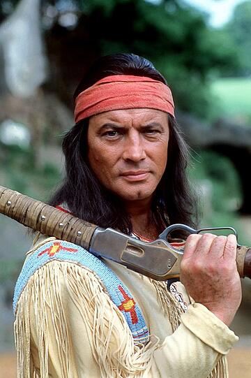 Pierre Brice als Winnetou bei den Karl-May-Festspielen in Elspe am 09.06.1982.