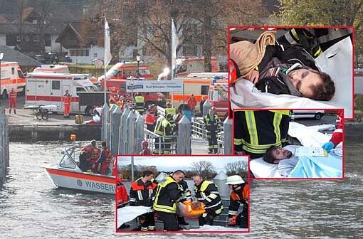 Vermeintlich dramatische Szenen gab es am Samstag bei einer Notfallübung am Tegernsee zu sehen - die Bilder.