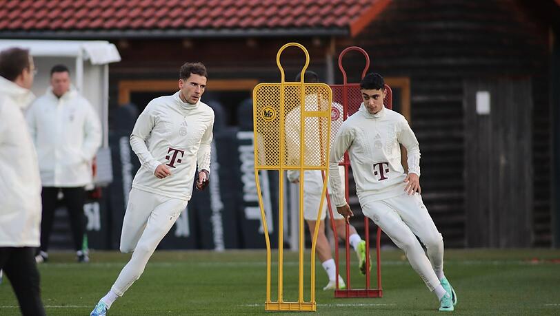 Leon Goretzka (l.) und Aleksandar Pavlovic (r.) im Bayern-Training Leon Goretzka (l.) und Aleksandar Pavlovic (r.) im Bayern-Training