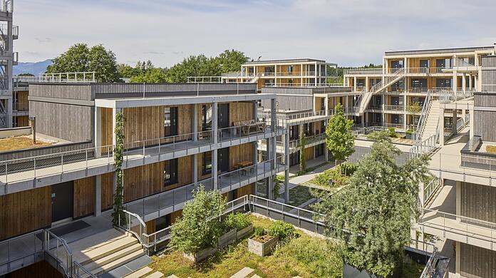 Das nachhaltige Studentenquartier CampusRO in Rosenheim. Hier wurden insgesamt 1800 Kubikmeter Holz verbaut.