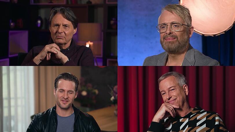 Sie kennen und lieben die Musiktheaterwelt (von links oben, im Uhrzeigersinn): Wolfgang Bahro, Ross Antony, Thomas Hermanns und Alexander Klaws.