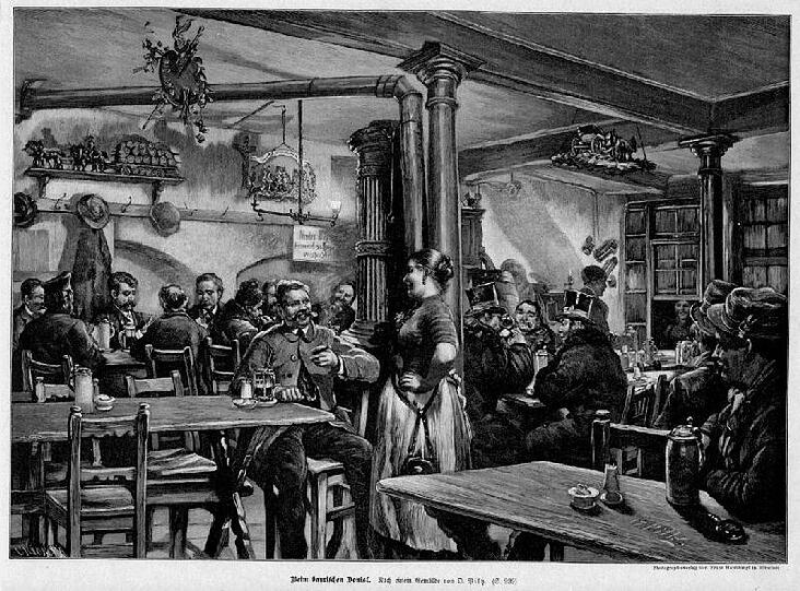 Ein Bild aus alten Tagen: Die Wirtsstube vom Donisl aus dem Jahre 1892.