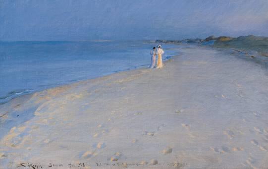P.S. Kroyer hat diesen "Sommerabend am Südstrand" gemalt, mit Anna Ancher und Marie Kroyer - und in der Künstlerkolonie Skagen, 1893.
