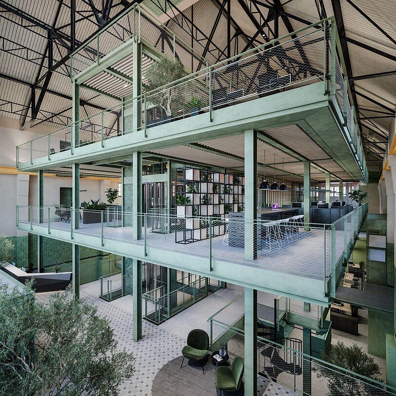 So wird das moderne Arbeiten in einem historischen Ambiente mit Industriecharme aussehen: Die offenen Büroebenen im Maschinenhaus. So wird das moderne Arbeiten in einem historischen Ambiente mit Industriecharme aussehen: Die offenen Büroebenen im Maschinenhaus.