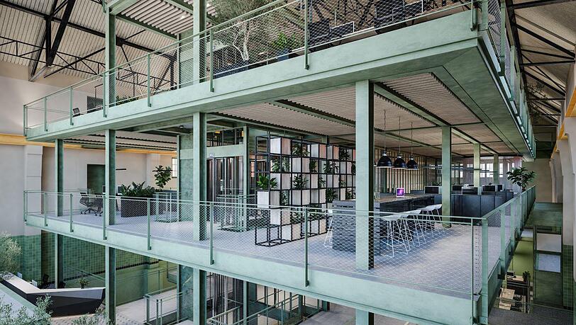 So wird das moderne Arbeiten in einem historischen Ambiente mit Industriecharme aussehen: Die offenen Büroebenen im Maschinenhaus. So wird das moderne Arbeiten in einem historischen Ambiente mit Industriecharme aussehen: Die offenen Büroebenen im Maschinenhaus.