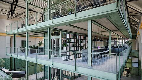 So wird das moderne Arbeiten in einem historischen Ambiente mit Industriecharme aussehen: Die offenen Büroebenen im Maschinenhaus.