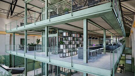 So wird das moderne Arbeiten in einem historischen Ambiente mit Industriecharme aussehen: Die offenen Büroebenen im Maschinenhaus.