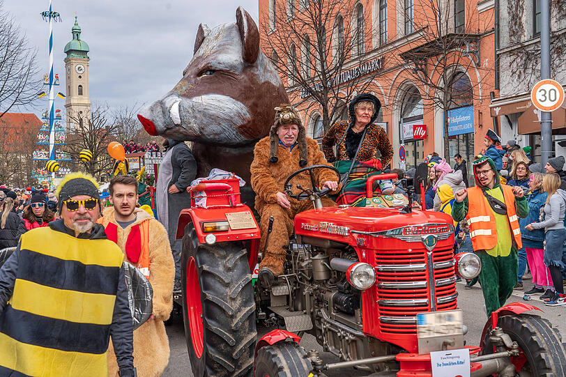 Bunte Truppe beim Faschingsumzug 2024.