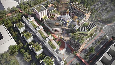 Das bestehende Gebäude wird aufgebrochen und in einzelne Häuser zerteilt.