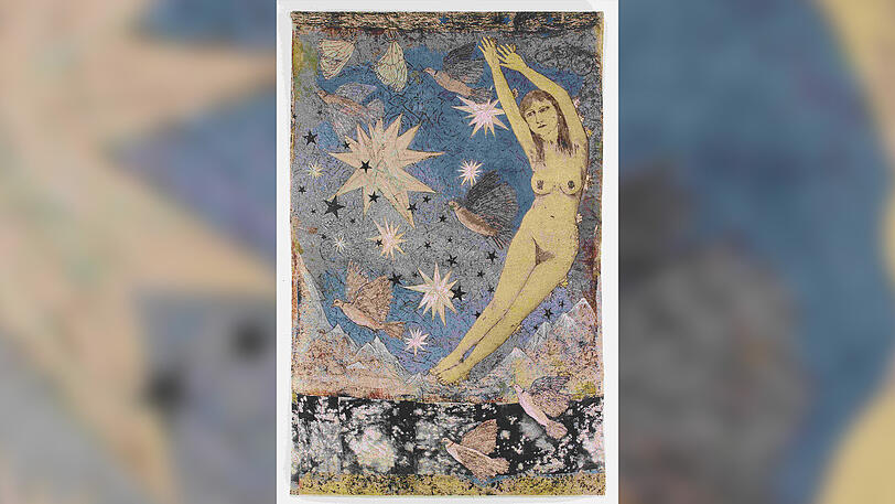 Arbeit aus der Ausstellung im Haus der Kunst: Die Jacquard-Tapisserie "Sky".