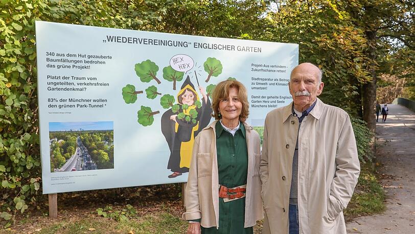 Das Architektenpaar Petra Lejeune und Hermann Grub am Donnerstag im Englischen Garten. Sie werben für den Parktunnel.