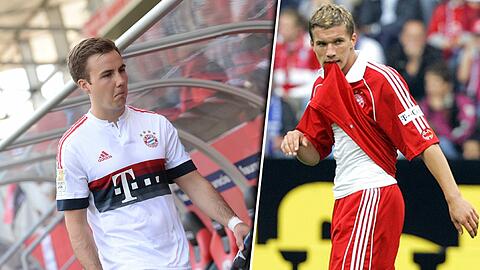 Götze und Podolski (r.) sind nicht die ersten Topspieler, die in München einen Karriereknick erlebten.