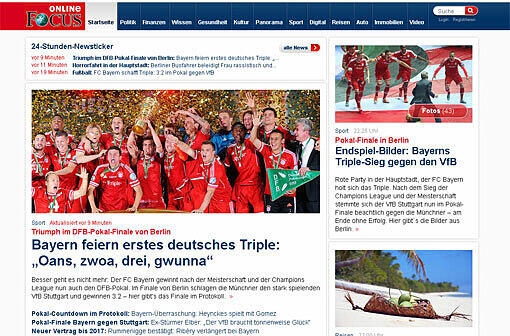 Das schreiben die Websiten der deutschen Zeitungen und Magazine zum DFB-Pokalfinale und dem Triple des FC Bayern München.