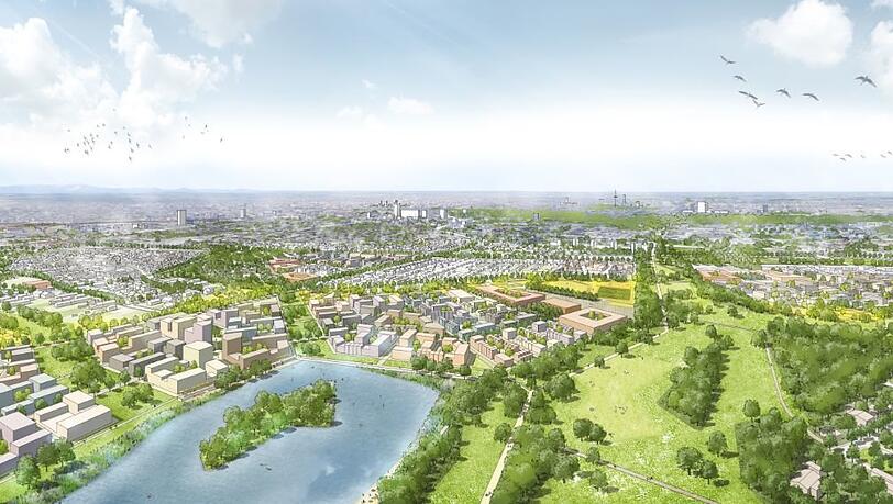So soll das Quartier im Münchner Nordosten mit einem neu angelegten See aussehen. So soll das Quartier im Münchner Nordosten mit einem neu angelegten See aussehen.