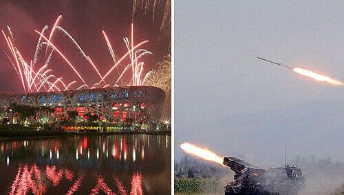 Feuerwerk in Peking, Raketen im Kaukasus - die Gleichzeitigkeit von Krieg und Spielen Feuerwerk in Peking, Raketen im Kaukasus - die Gleichzeitigkeit von Krieg und Spielen