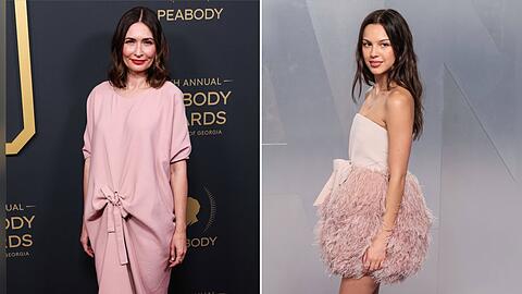 Blush Pink erobert seit einiger Zeit die Mode: Die Schauspielerin Karolina Wydra und die S&auml;ngerin Olivia Rodrigo trugen die Farbe schon auf dem roten Teppich.