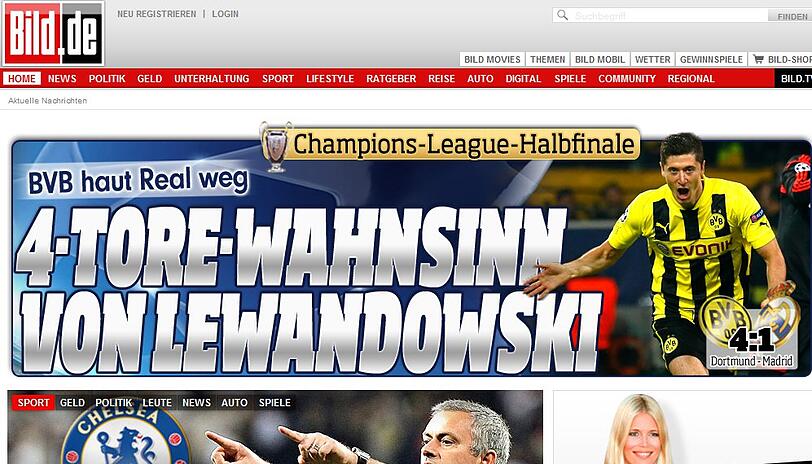 "4-Tore-Wahnsinn von Lewandowski", jubelt "bild.de".