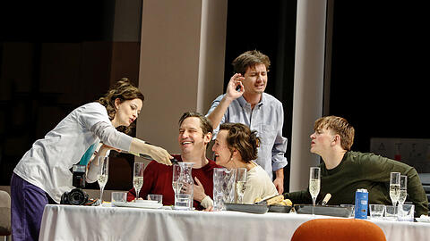 Linda Bl&uuml;mchen, Florian von Manteuffel, Barbara Horvath, Volodymyr Melnykov und Dominikus Weileder in &bdquo;&Ouml;dipus&ldquo;.