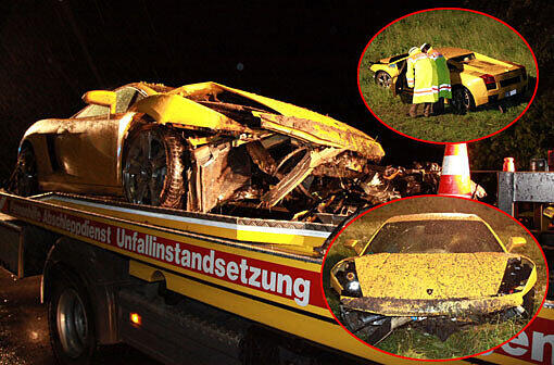 Auf regennasser Fahrbahn ist am Dienstagabend ein Münchner mit seinem Lamborghini von der Straße abgekommen und schwer verunglückt. Die Ursache war vermutlich überhöhte Geschwindigkeit. Der Fahrer musste schwer verletzt ins Krankenhaus eingeliefert werden. Die  Bilder von der Unfallstelle.
