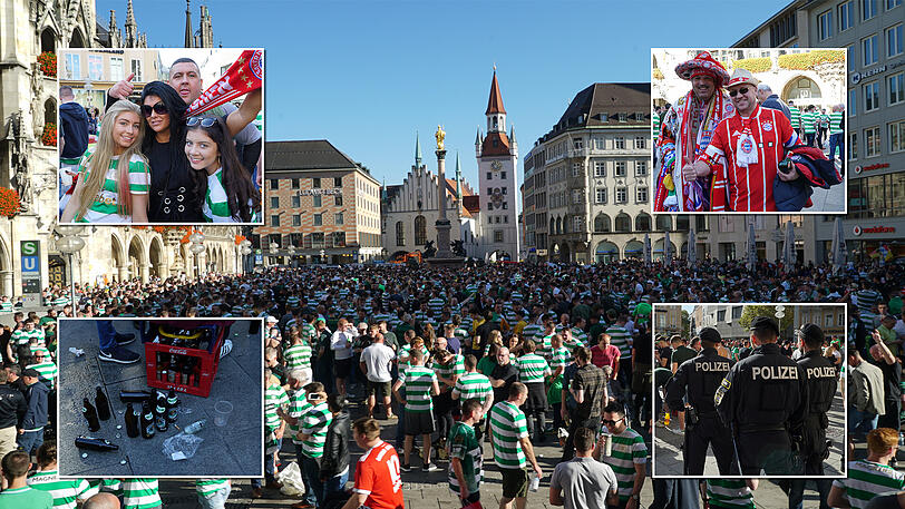 FC Bayern gegen Celtic Glasgow: Auf dem Marienplatz lassen die Celtic-Fans ihrer Vorfreude auf das Spiel freien Lauf.