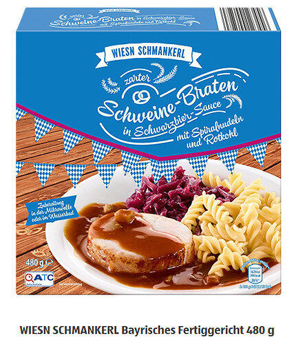 Wo gibt's denn das auf der Wiesn? Das angebliche "Wiesn Schmankerl" namens "Schweine-Braten in Schwarzbier-Sauce mit Spiralnudeln."