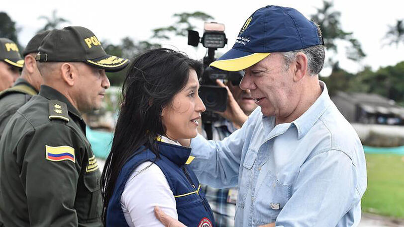 Staatspräsident Santos besuchte am Sonntag das Katastrophengebiet.