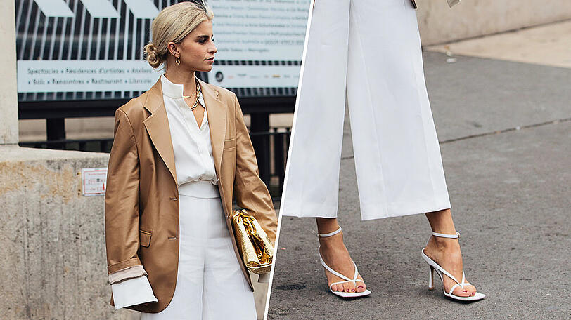 Influencerin Caro Daur setzt diesen Sommer auf Riemchen-Sandalen mit eckiger Schuhspitze.