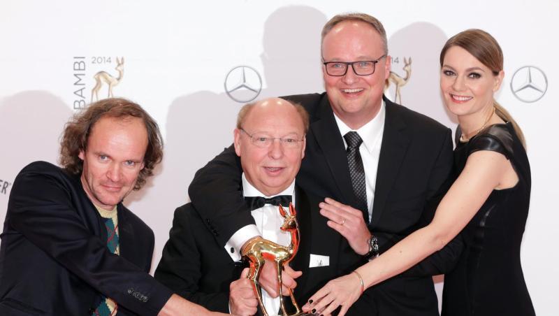 Olaf Schubert (l-r), Gernot Hassknecht, Oliver Welke und Martina Hill bei der Verleihung des Medienpreises Bambi in Berlin 2014. Olaf Schubert (l-r), Gernot Hassknecht, Oliver Welke und Martina Hill bei der Verleihung des Medienpreises Bambi in Berlin 2014.