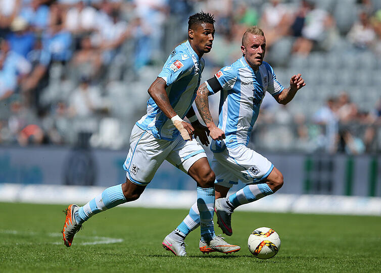 Viel Vorwärtsdrang hatten die beiden Löwen-Offensivspieler Rubin Okotie und Daniel Adlung hier beim Hinspiel des TSV 1860 gegen Union Berlin - das Tor trafen sie jedoch nicht.