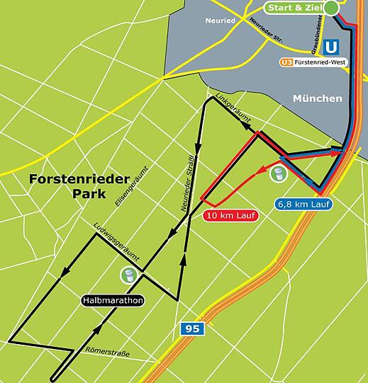 Die Strecken des Forstenrieder Volkslaufs.