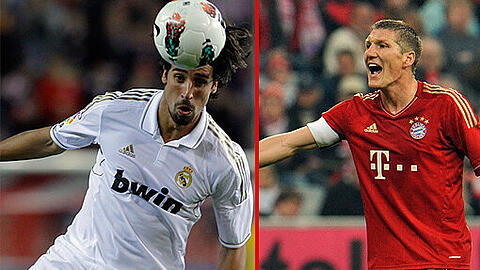 Sieg und Tor im Clasico: Jetzt freut sich Real Madrids Sami Khedira (l.) auf das Halbfinal-Rückspiel am Mittwoch gegen die Bayern mit Bastian Schweinsteiger.