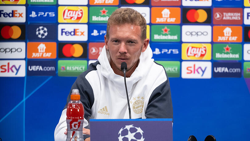 Bayern-Trainer Julian Nagelsmann bei der Pressekonferenz am Dienstag in Mailand.