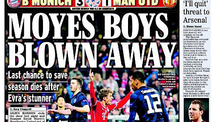 "MOYES BOYS BLOWN AWAY": Moyes Jungs weggeblasen. Das schreibt der britische Express. "MOYES BOYS BLOWN AWAY": Moyes Jungs weggeblasen. Das schreibt der britische Express.