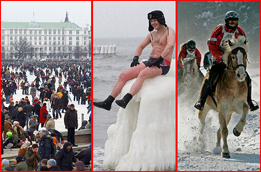 Ob Flanieren auf der Alster, Eisbaden oder Pferderennen "on Ice": Ein paar Sonnenstrahlen reichten am Wochenende aus, um Zehntausende nach draußen zu locken.