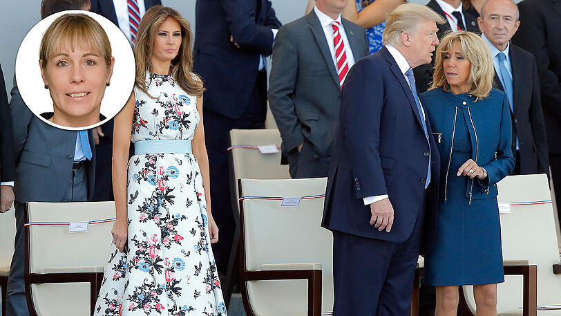 Donald Trump in Paris mit Brigitte Macron (r.), der Gattin des französischen Präsidenten.