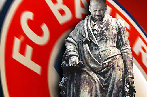 Sie haben ihm ein Denkmal gebaut: Pep Guardiola, hier montiert auf Goethes Körper.