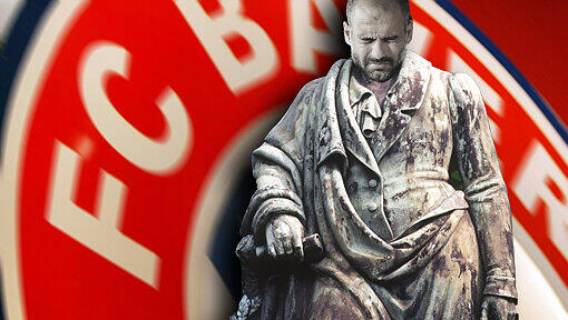 Sie haben ihm ein Denkmal gebaut: Pep Guardiola, hier montiert auf Goethes Körper. Sie haben ihm ein Denkmal gebaut: Pep Guardiola, hier montiert auf Goethes Körper.