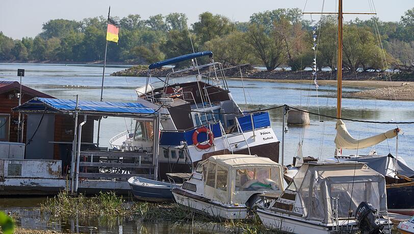 Zu wenig Wasser: Bei Oestrich-Winkel im hessischen Rheingau liegen Sportboote auf dem Grund des Rheins. Zu wenig Wasser: Bei Oestrich-Winkel im hessischen Rheingau liegen Sportboote auf dem Grund des Rheins.
